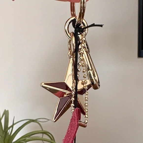 Furla Gold and Burgundy Star Key Holder Bag Charm - Picture 4 of 6